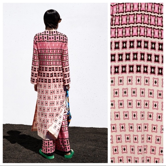 NWT. Zara Pink Geometric Printed Midi Dress. Size XS. - Picture 2 of 10